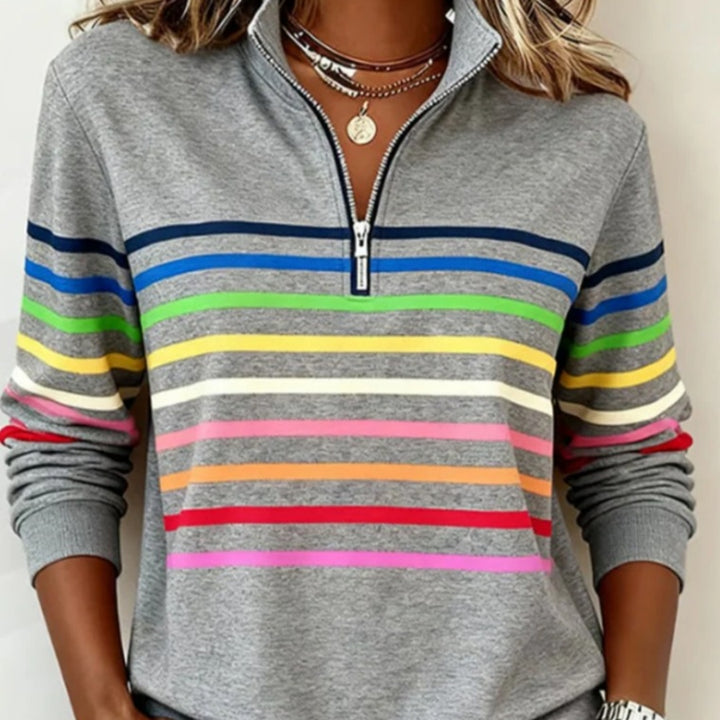 grey striped women pullover modern casual styling