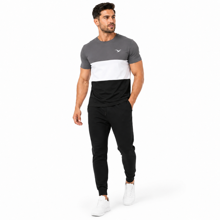 Men’s athletic t-shirt with 3D print color block design and regular fit