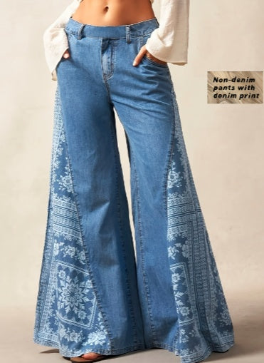Bohemian wide leg pants full length silhouette standing pose