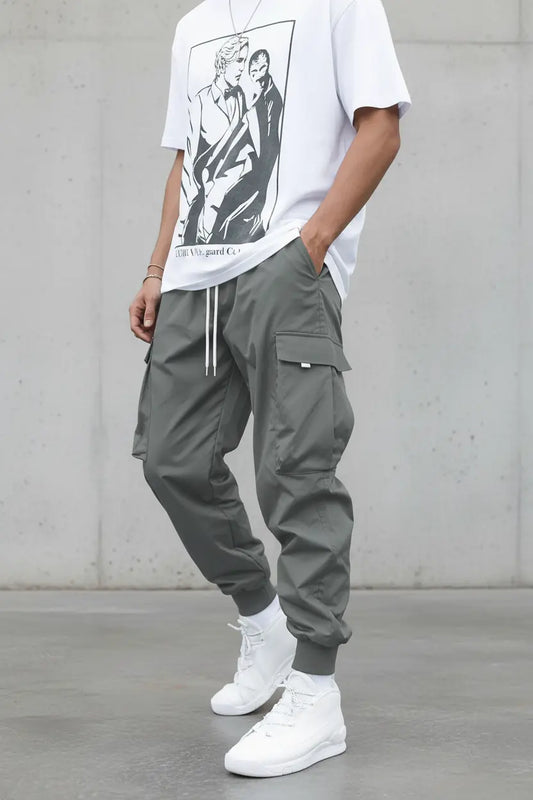 men hip hop cargo pants relaxed silhouette paired with sneakers