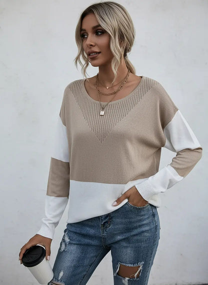 "color block knit sweater polyester fabric"
