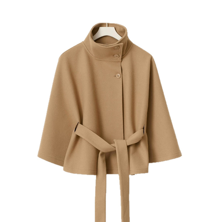 "khaki women’s stand collar coat classic solid trench style versatile outerwear layer for spring and fall"