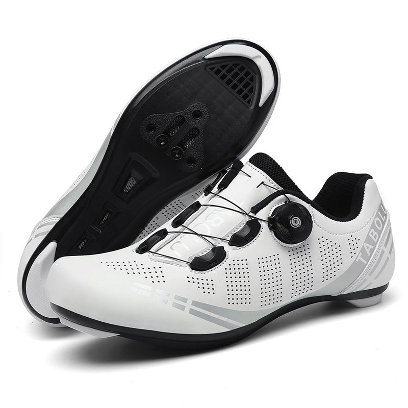 "road bike shoes cleats attached pedal closeup"