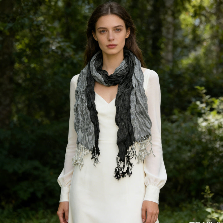 Grey Jacquard Polyester Long Scarf 71x28 Winter Wrap