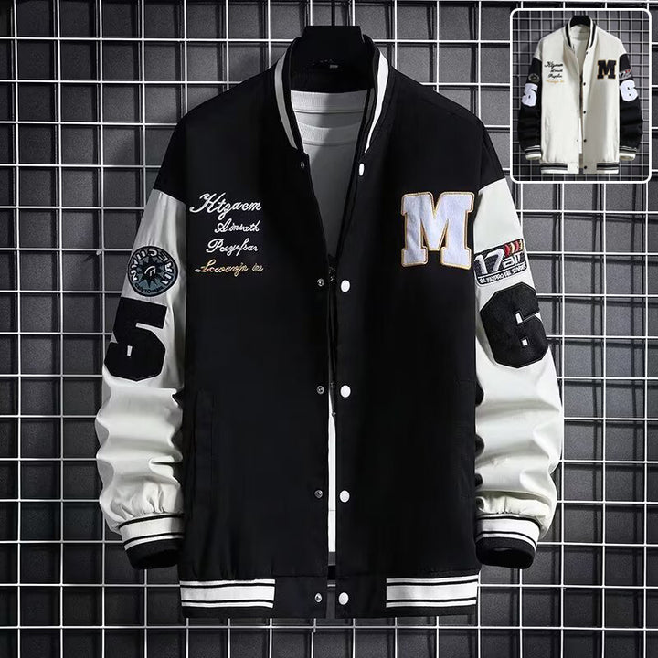 men's baseball jacket letter number print chest detail modern urban style