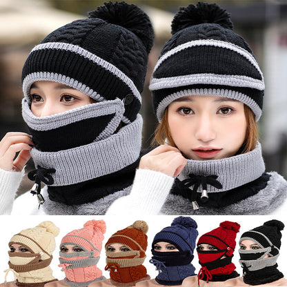 women winter hat scarf set dome crown short brim warm knit design
