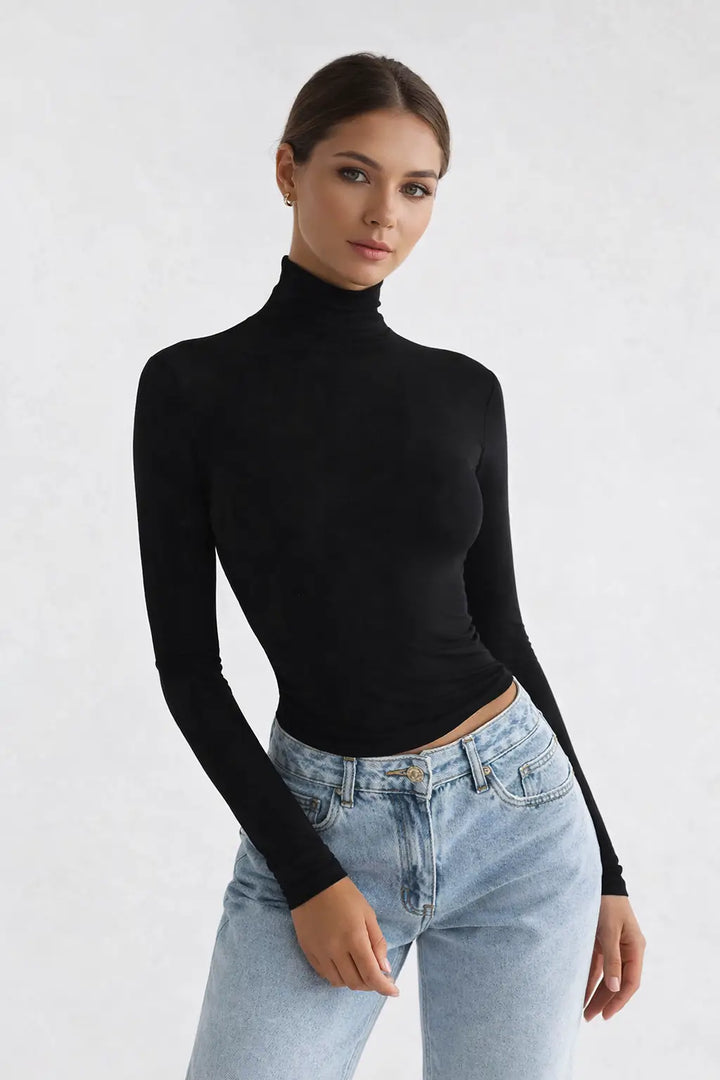 Y2K Slim Turtleneck T-Shirt soft knit fabric texture detail