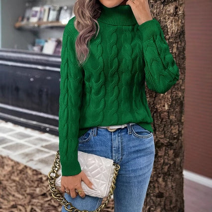 Women's Cable Knit Turtleneck Sweater Chic Fit