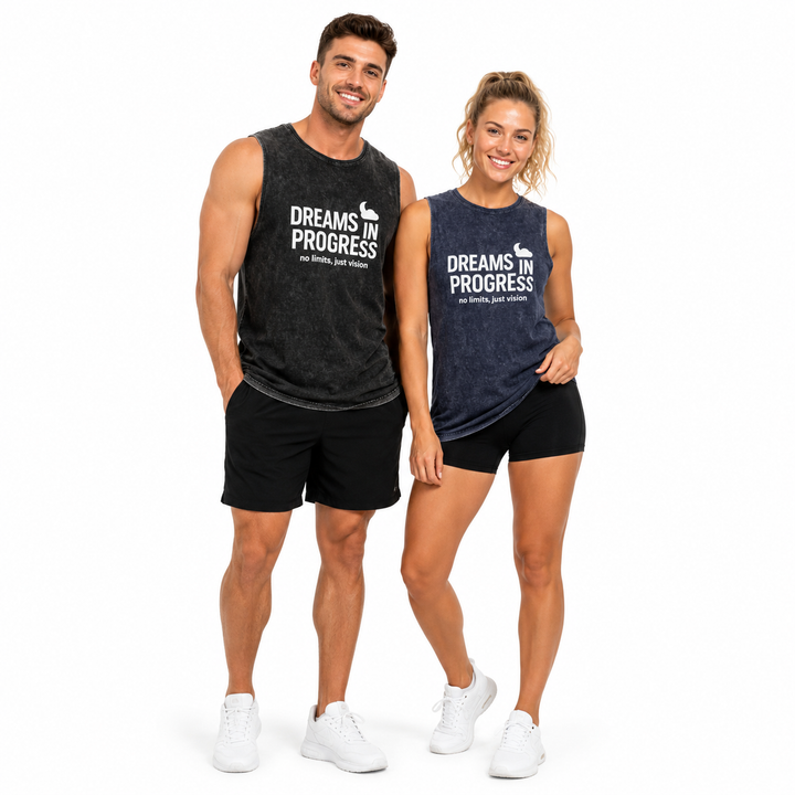 Gym tank top in stonewash gray styled for active days, travel, and casual streetwear