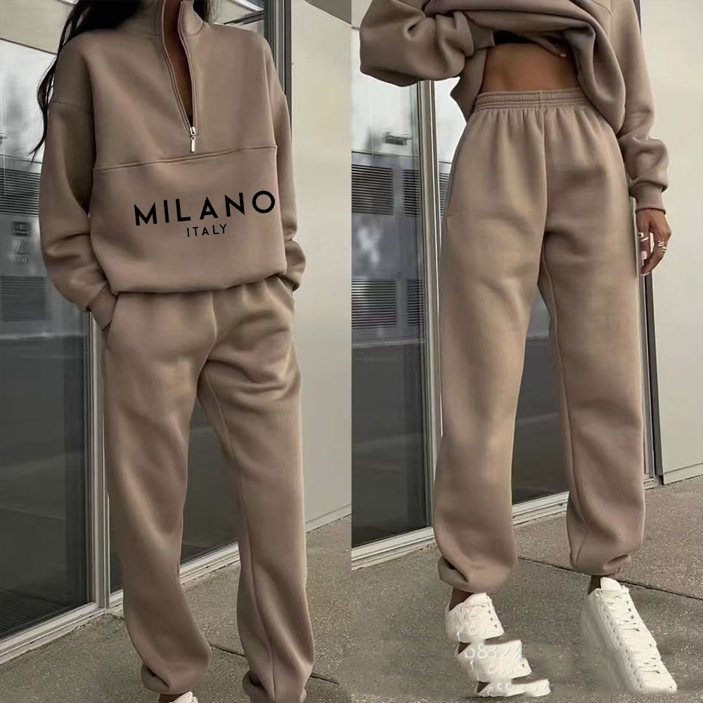 comfortable two piece sweatsuit with hood and pockets women's loungewear