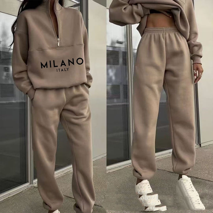 comfortable two piece sweatsuit with hood and pockets women's loungewear