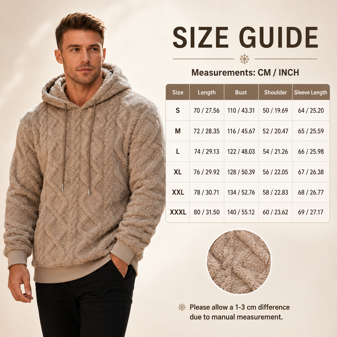 Product image of a fleece lined pullover hoodie for men with plush lining, regular sleeves and a loose casual streetwear cut.