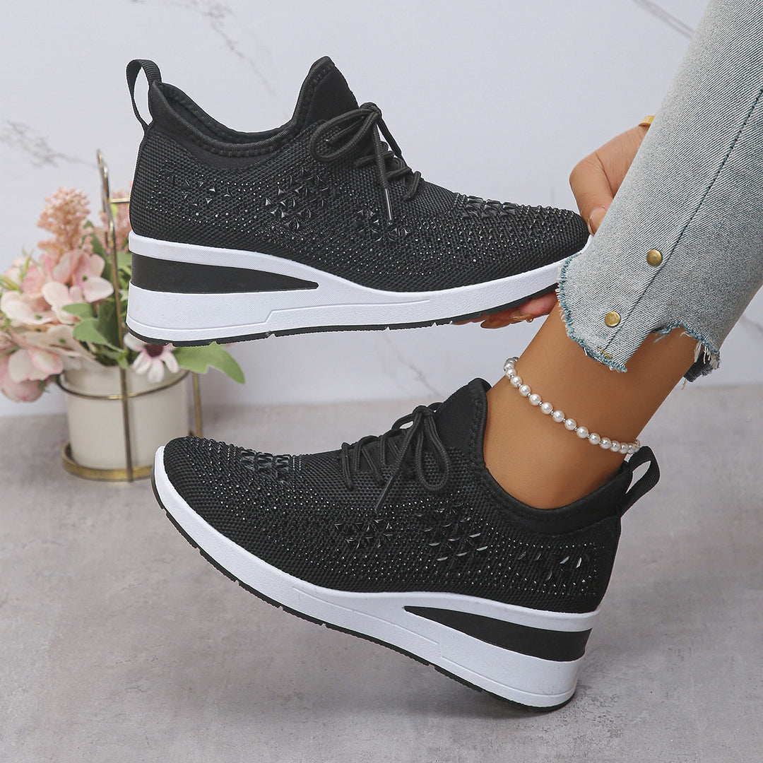 Ins Rhinestone Wedge Sneakers With Hidden Height Boost