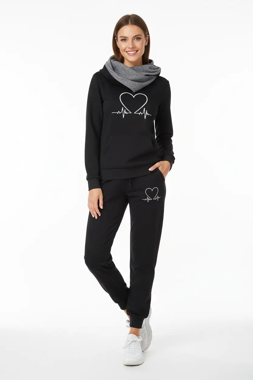 women's love heart printed sports suit zoomed fabric texture close up of khaki polyester material showing smooth hand feel and subtle heart print pattern