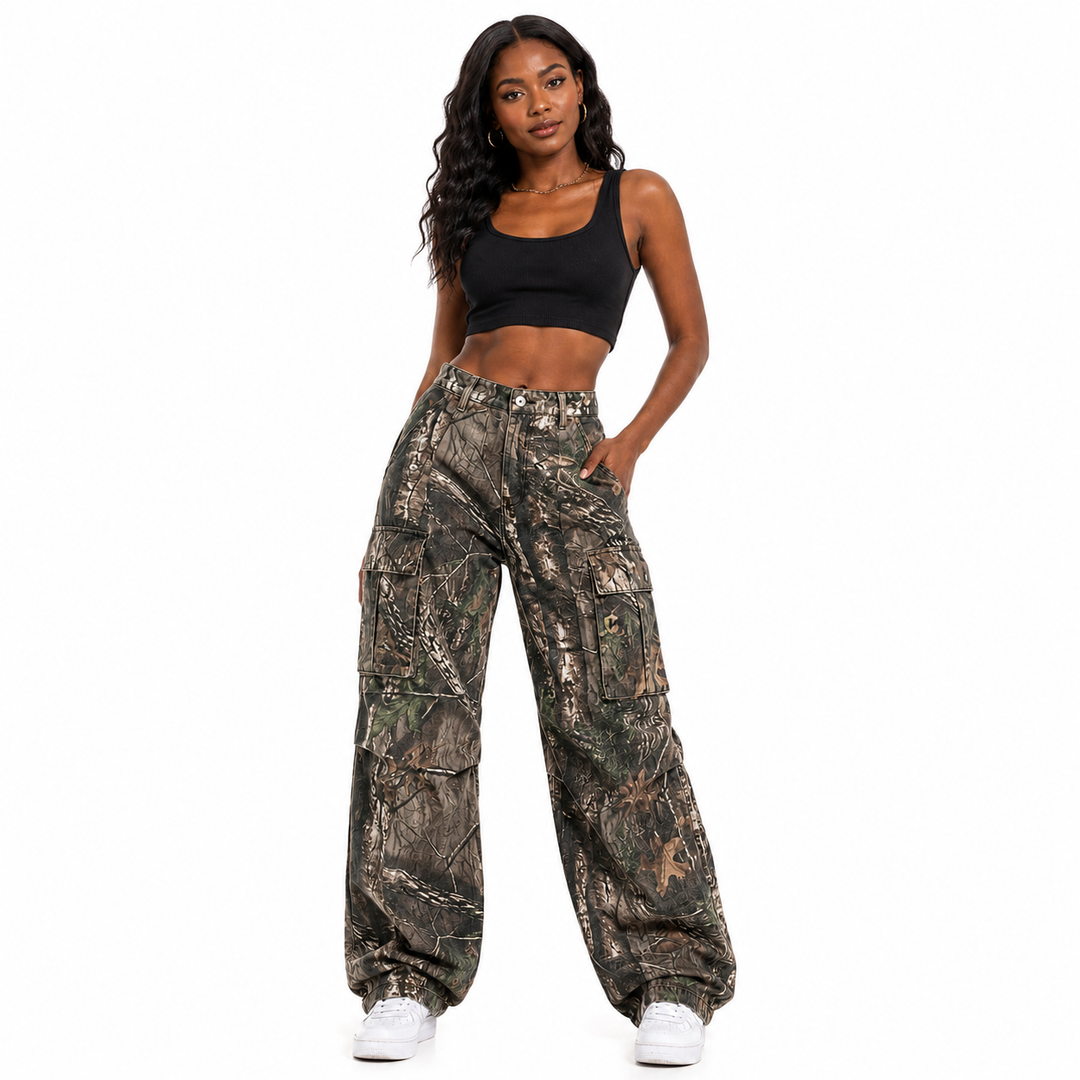 Camouflage Cargo Pants Women High Waist Street Fit