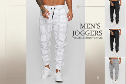 men's checkered pants 3D digital plaid print tapered cotton in black for smart casual streetwear outfits
