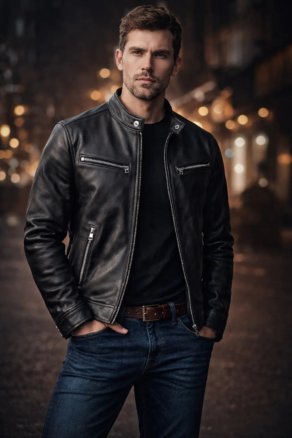 Men's PU Leather Motorcycle Jacket - Refined Urban Edge