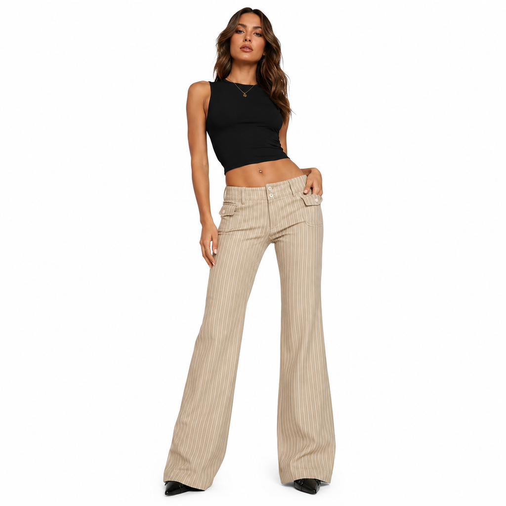 Low Rise Pinstripe Pants for Women - Wide Leg Y2K Trousers