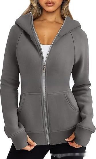 Women Fleece Zip Hoodie Warm Casual Loose Fit Style