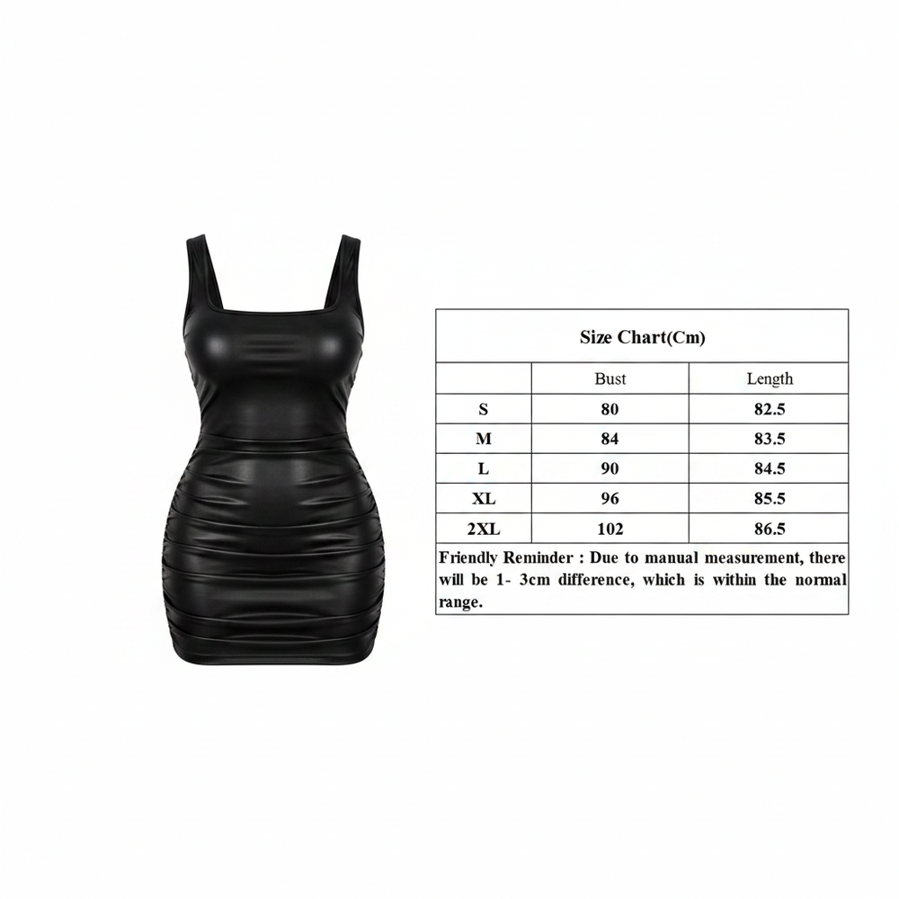 black faux leather mini dress size chart S M L XL XXL bust length measurements

