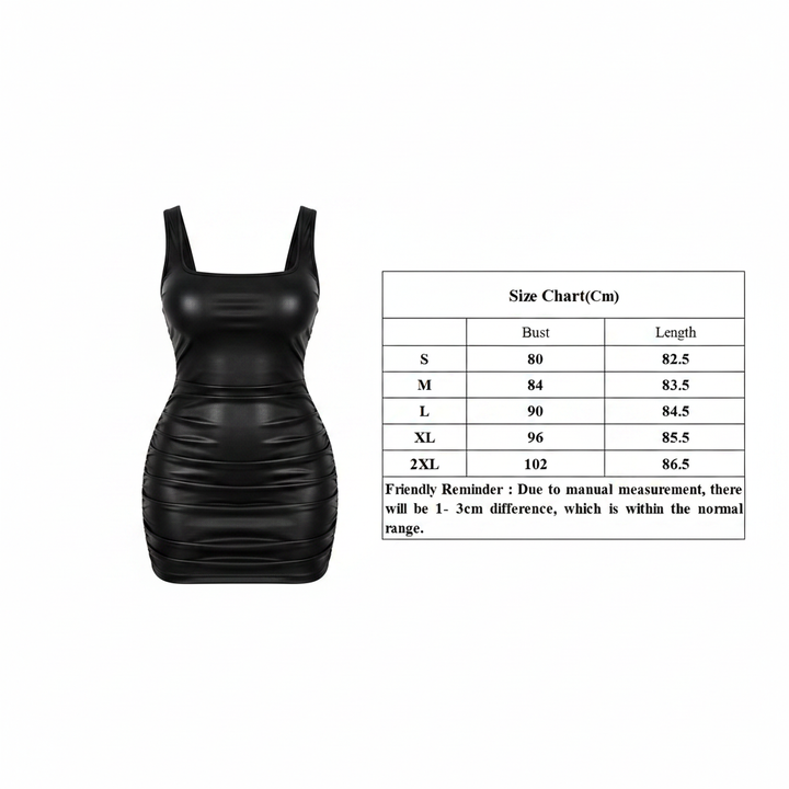 black faux leather mini dress size chart S M L XL XXL bust length measurements

