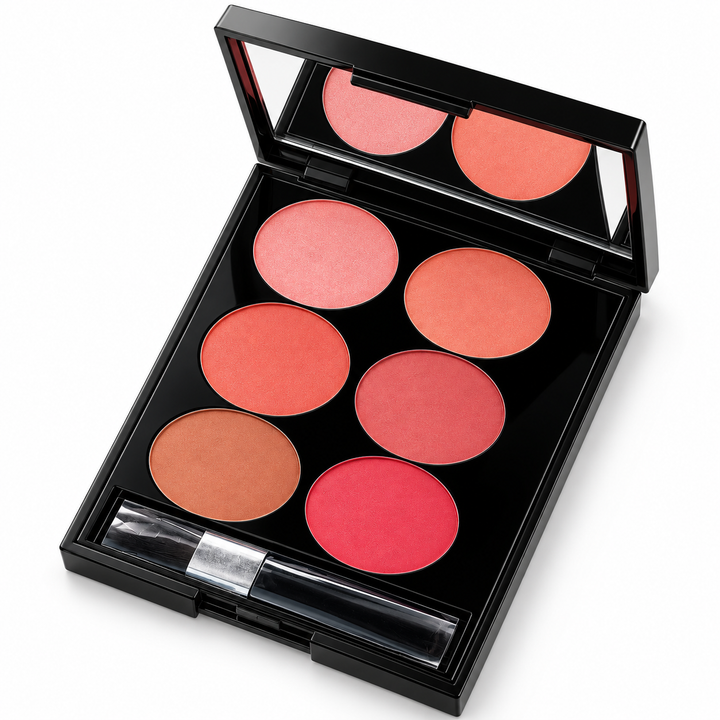 Six-shade blush palette angled open view
