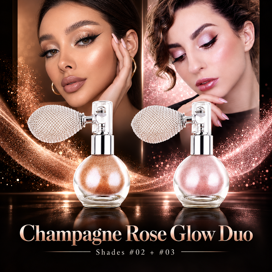 Champagne and Nude Pink body glitter spray two-piece set