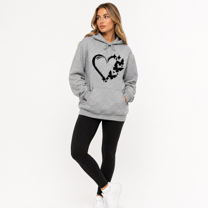 Heather gray butterfly hoodie for women three-quarter view