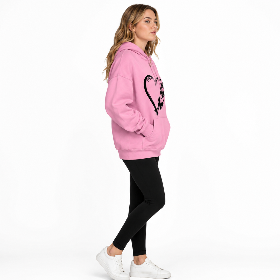 Soft pink butterfly hoodie for women side view