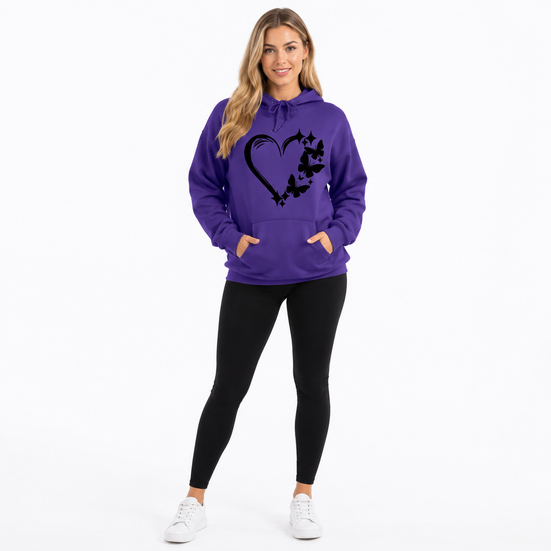 Royal purple butterfly hoodie for women commercial front hero image
