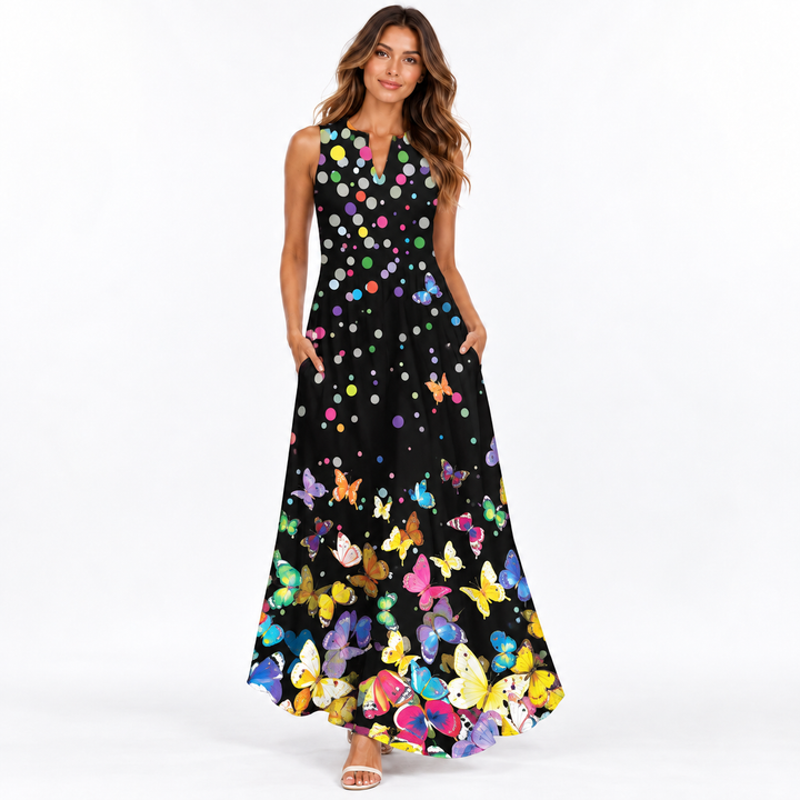 Butterfly and polka dot print maxi dress alternate quality image