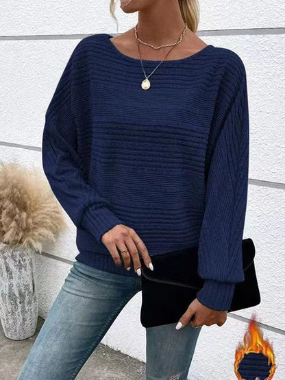 Lake blue solid color crew neck top women polyester pullover comfortable relaxed fit style
