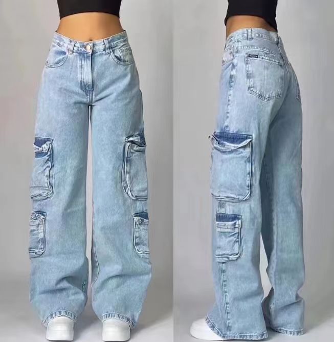 High-waisted straight-leg women&