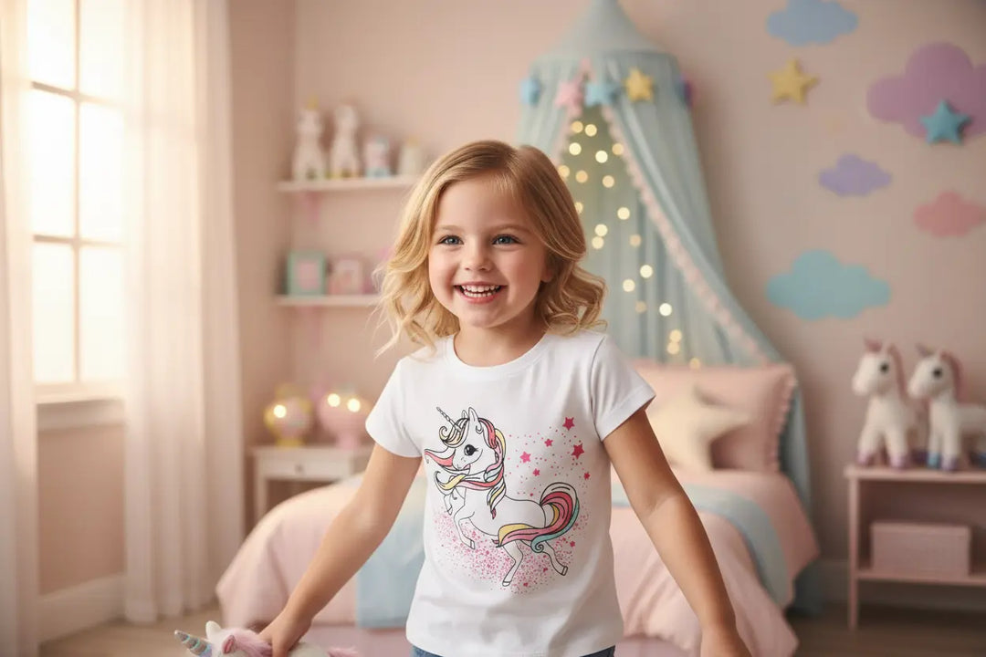 girls unicorn t shirt comfortable fit soft fabric everyday outfit