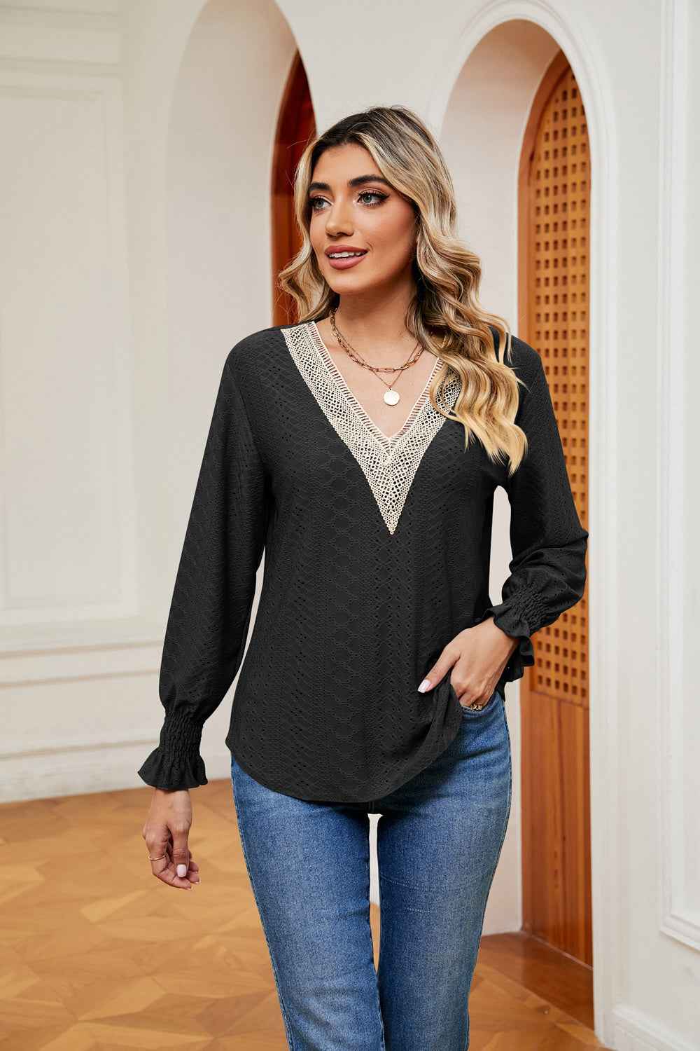 Contrast Flounce Sleeve Blouse Chic Women’s Top