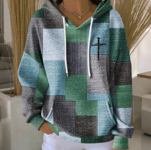 Stylish Casual Women's Plaid Hoodie Retro Pullover Fit