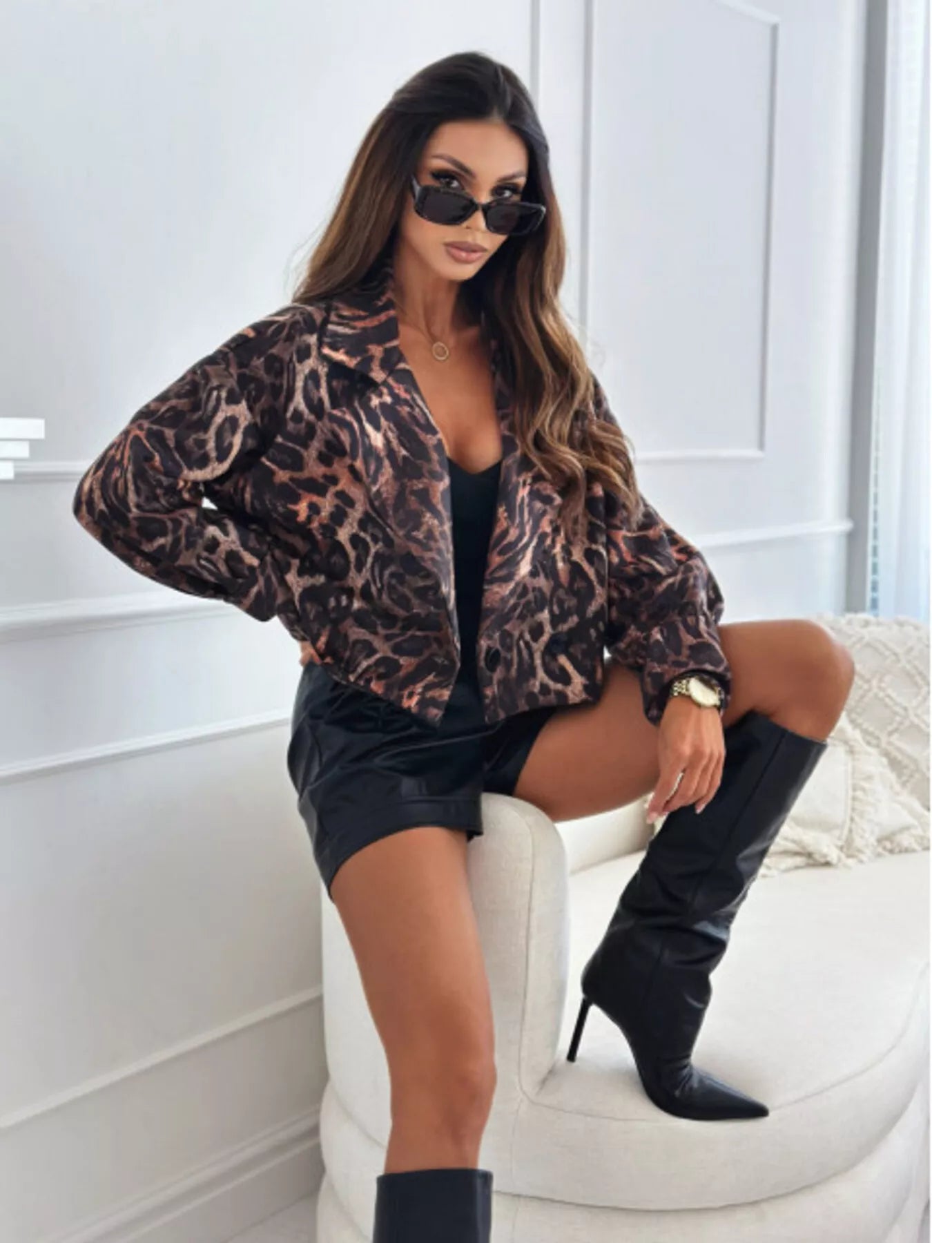 "leopard print blazer women back view fully lined construction"
