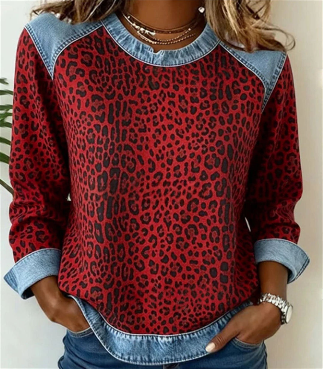 Denim Patchwork Sweatshirt Women – Relaxed Urban Style