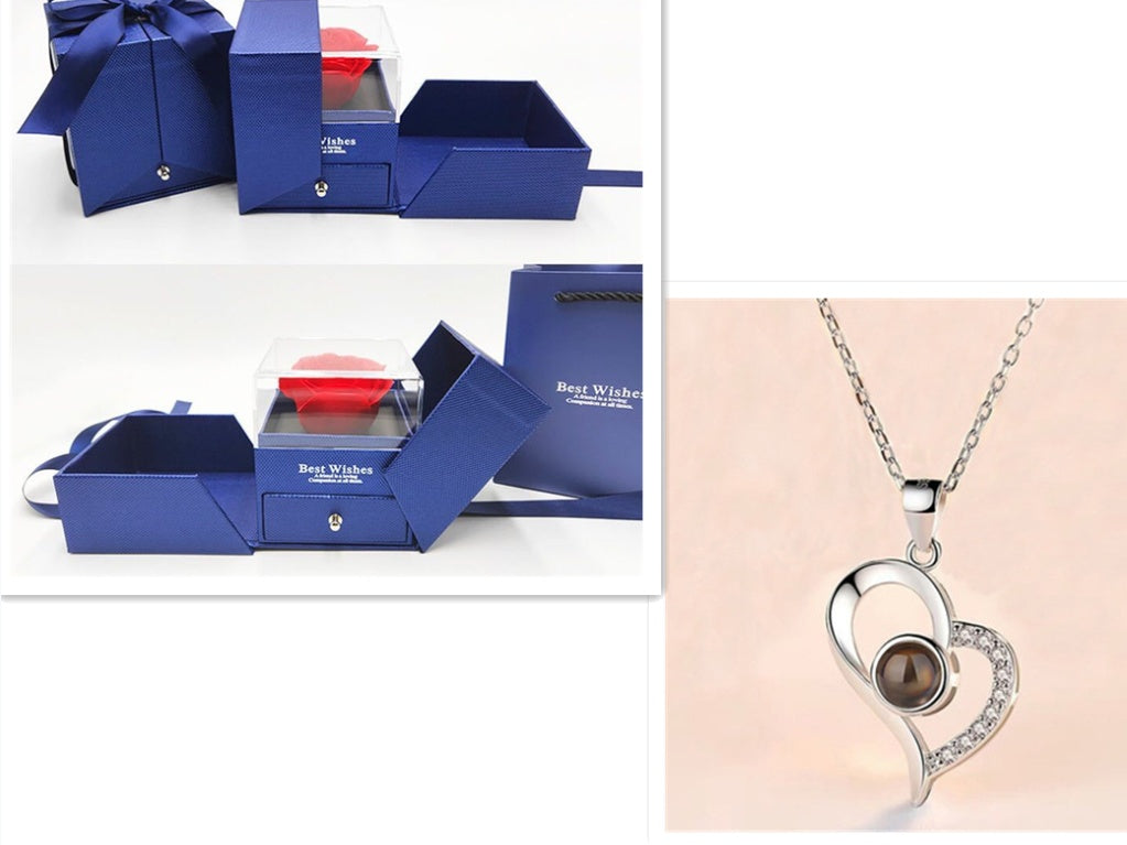 Metal Rose Necklace Gift Box for Valentine Jewelry Love