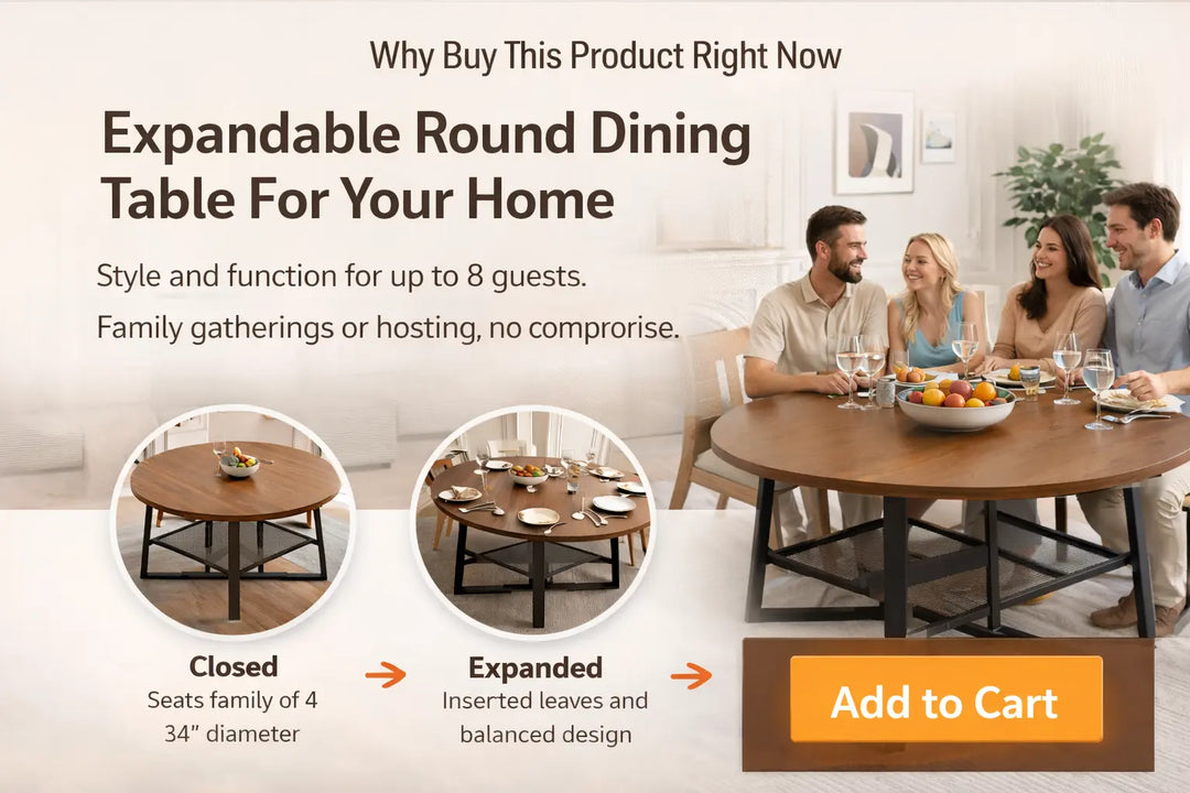 Extendable round dining table mechanism hidden extension panel