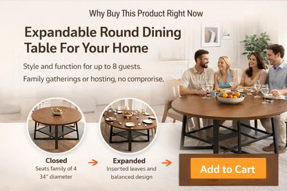 Extendable round dining table mechanism hidden extension panel