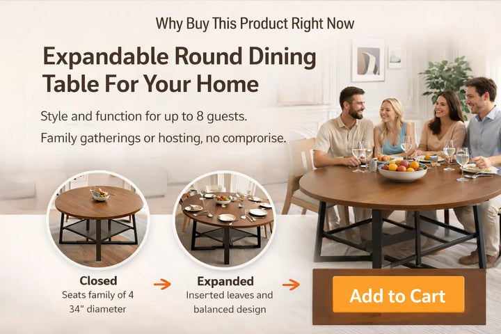 Extendable round dining table mechanism hidden extension panel