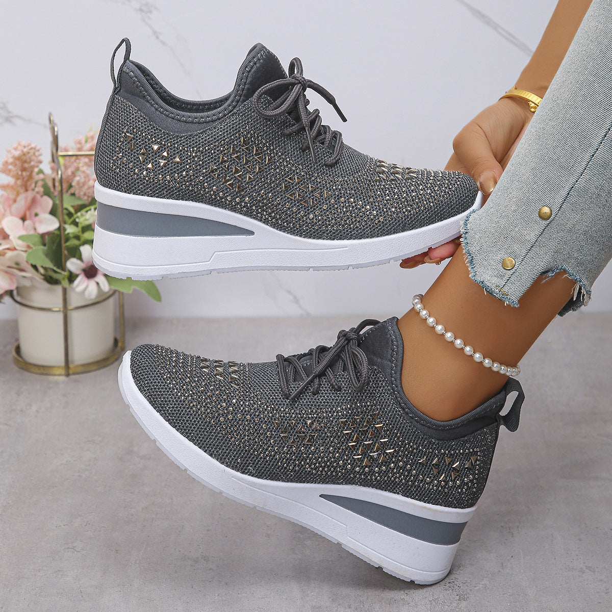 fashion wedge sneakers women low top elegant sporty look
