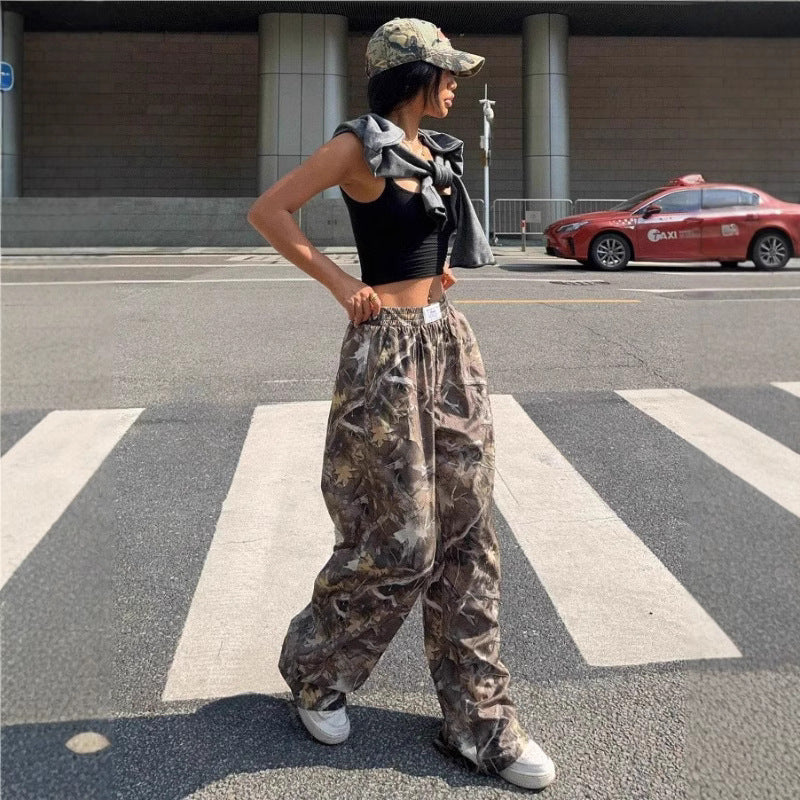 women baggy trousers multi pocket camo design