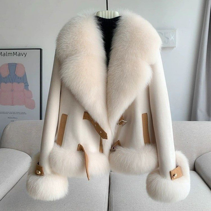 women's faux fur coat all-match styling layered over silk slip dress