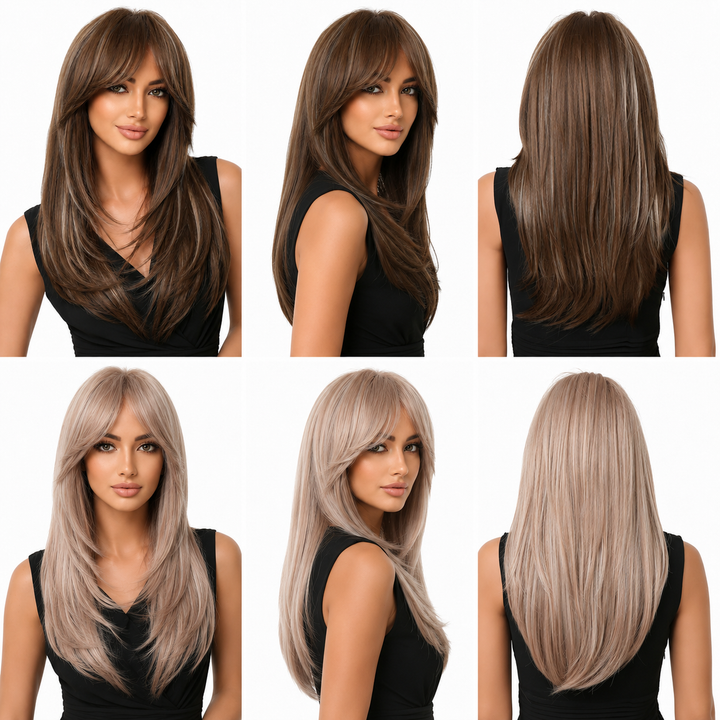 Women’s long straight wig 22 inch shown from front angle