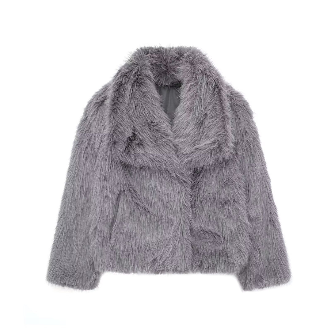 Winter Plush Coat for Women Fluffy Lapel Warm Jacket XS–L