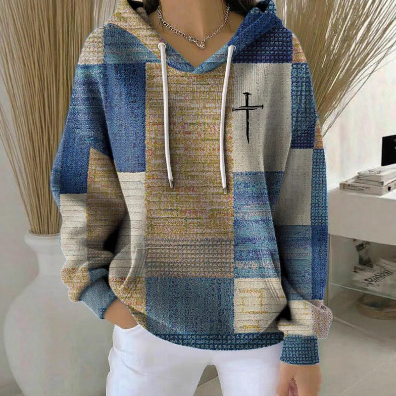 Stylish casual women's plaid hoodie comfortable structured drape daily outfit