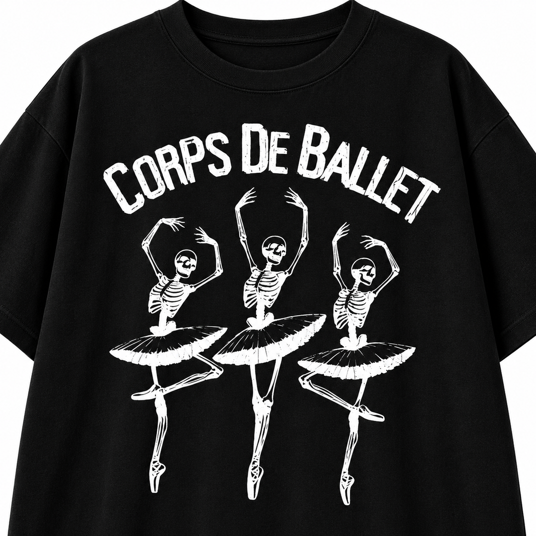 Black Corps de Ballet skeleton ballerina print close-up