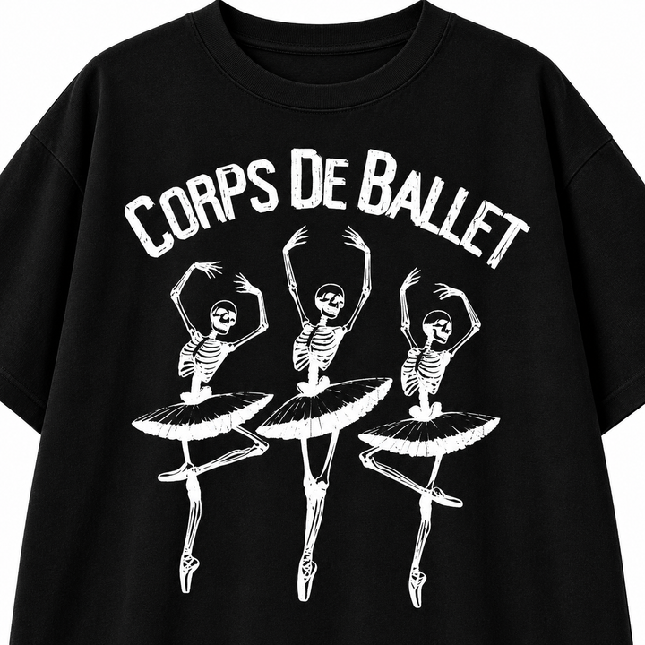Black Corps de Ballet skeleton ballerina print close-up
